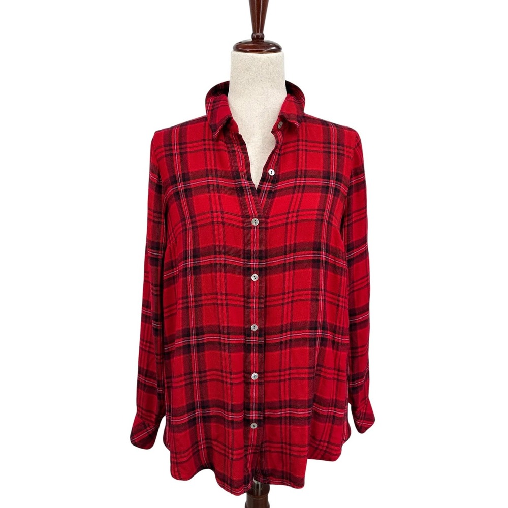 J. Jill Button-Up Shirt Red & Black Plaid Long Sleeve Soft Flannel Women's Small